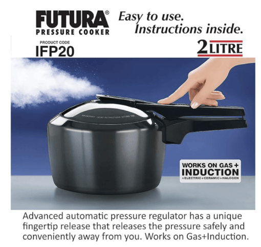 Hawkins Futura 2 Litre Pressure Cooker, Hard Anodised Inner Lid Pressure Cooker, Induction Cooker, Small Cooker, Black (IFP20) - Image 2